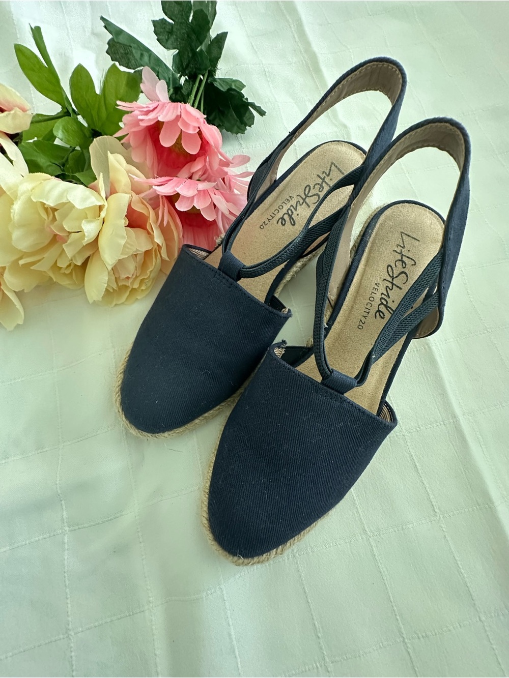 Life Stride Navy Canvas Slingback Espadrille Wedges